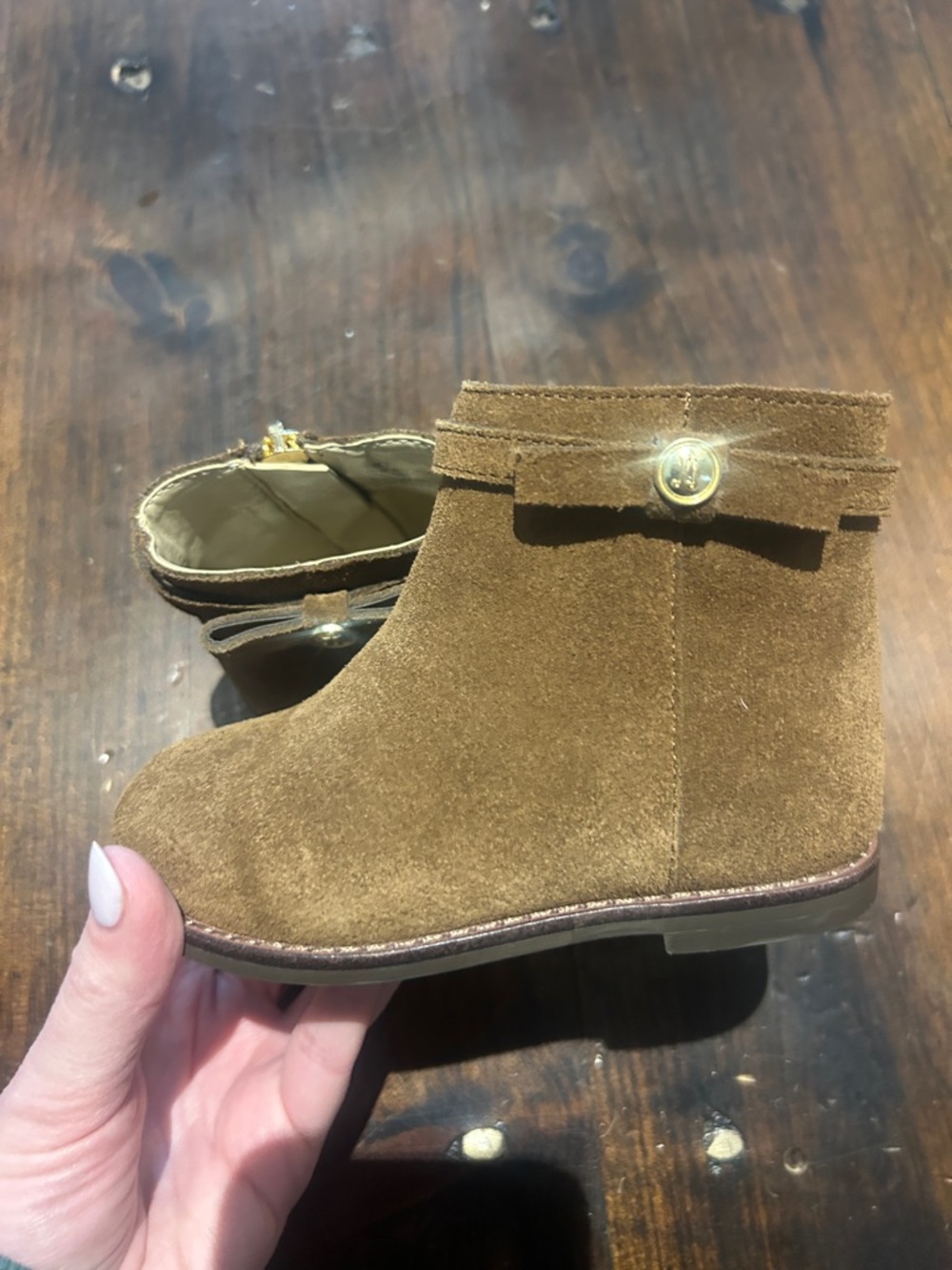 Janie and Jack Tan Suede Bow Ankle Boots